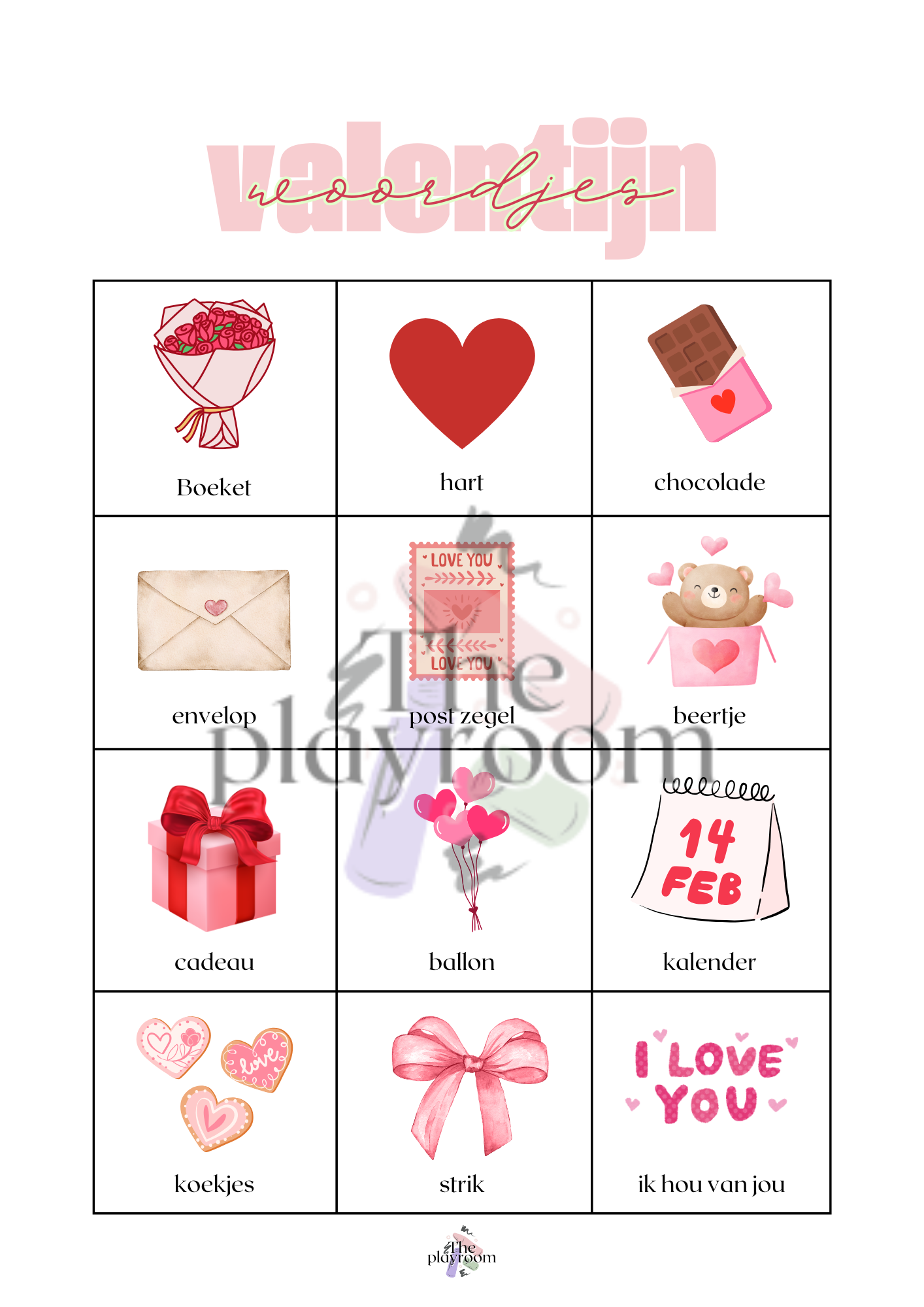 💕 Valentijn Woordkaartjes – Knippen & Overtrekken Printable