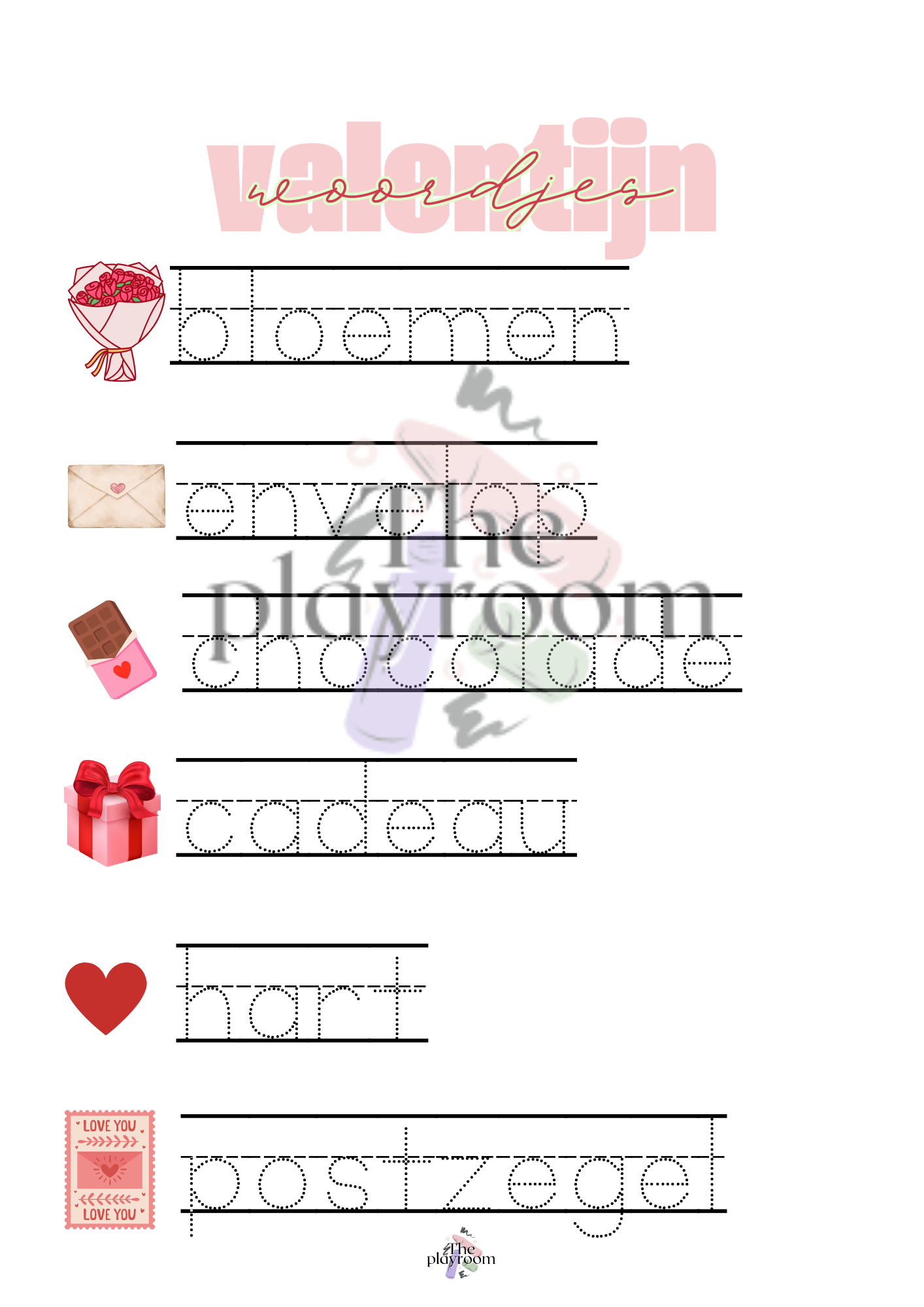 💕 Valentijn Woordkaartjes – Knippen & Overtrekken Printable