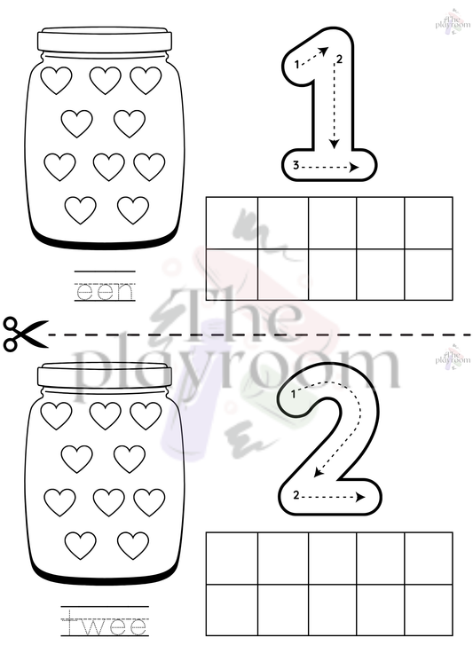 💌 Valentijn Tel & Trace Printable – Knippen, Tellen & Schrijven